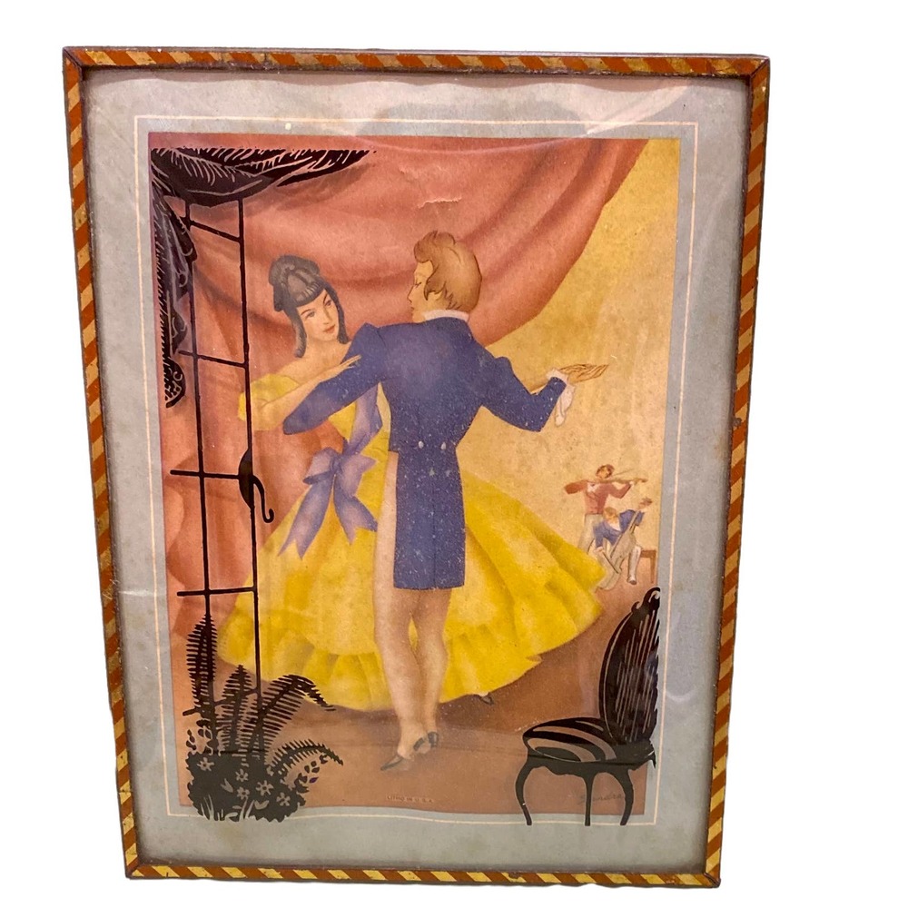 Vintage Art Deco Waltzing Couple Curved Frame Picture Unique! {30% off bundled}